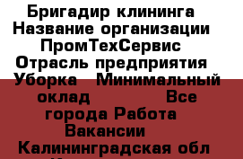 Бригадир клининга › Название организации ­ ПромТехСервис › Отрасль предприятия ­ Уборка › Минимальный оклад ­ 30 000 - Все города Работа » Вакансии   . Калининградская обл.,Калининград г.